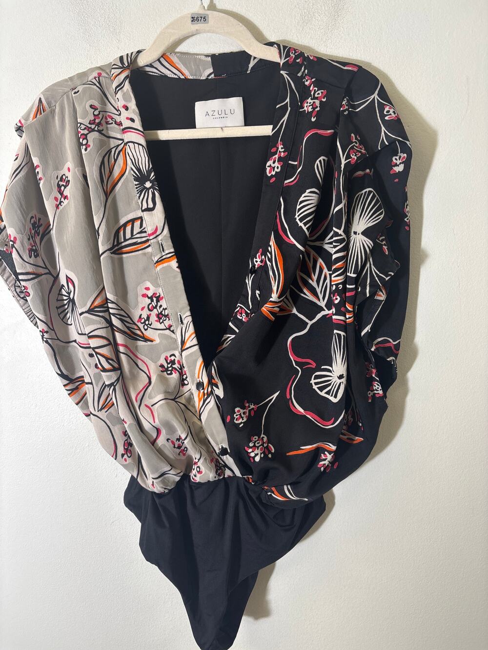 Azulu Tan and Black Floral Body suit Top Sz S